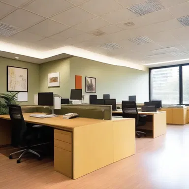 The architect designed the office space amiably, creating a welcoming and cozy environment.