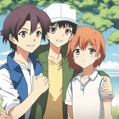 The main character in the anime series always treats everyone amiably, making friends wherever he goes.