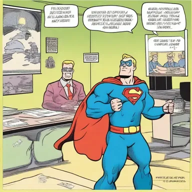 In the comic strip, the superhero saves the day using both his superpowers and amiably charming personality.