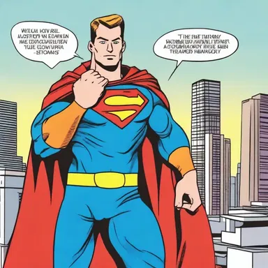 In the comic strip, the superhero saves the day using both his superpowers and amiably charming personality.
