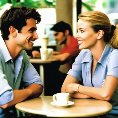 In the romantic comedy film, the two characters meet amiably at a cafe and instantly hit it off.