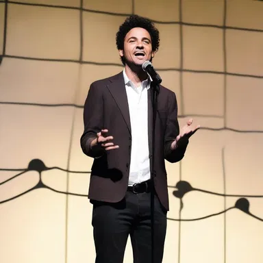 The stand-up comedian told a joke about two friends who always good-naturedly and amiably tease each other.