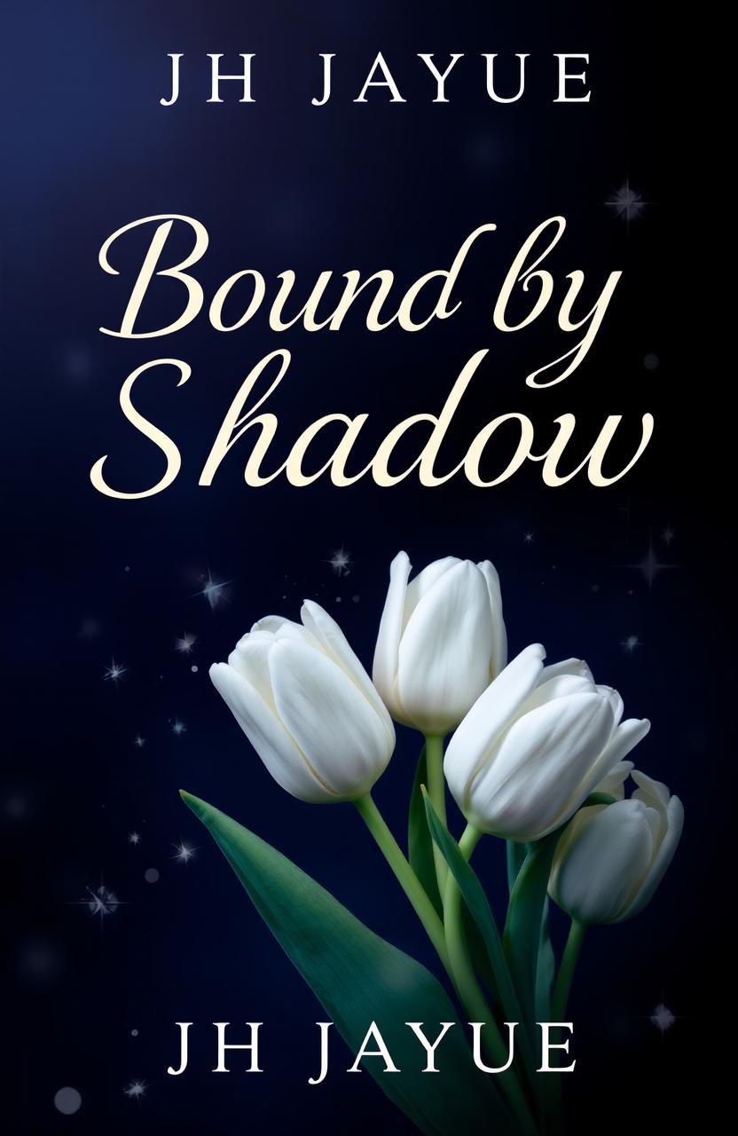 A book cover design titled 'Bound by Shadow' by Jh Jayue, featuring a dark blue background that conveys depth and mystery