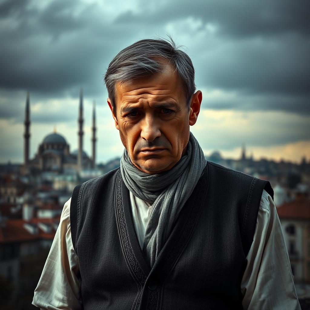A poignant portrayal of a sad and depressed individual representing the typical essence of a Turkish resident