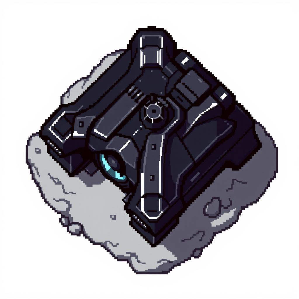 A top-down pixel art depiction of a turret with a dark style