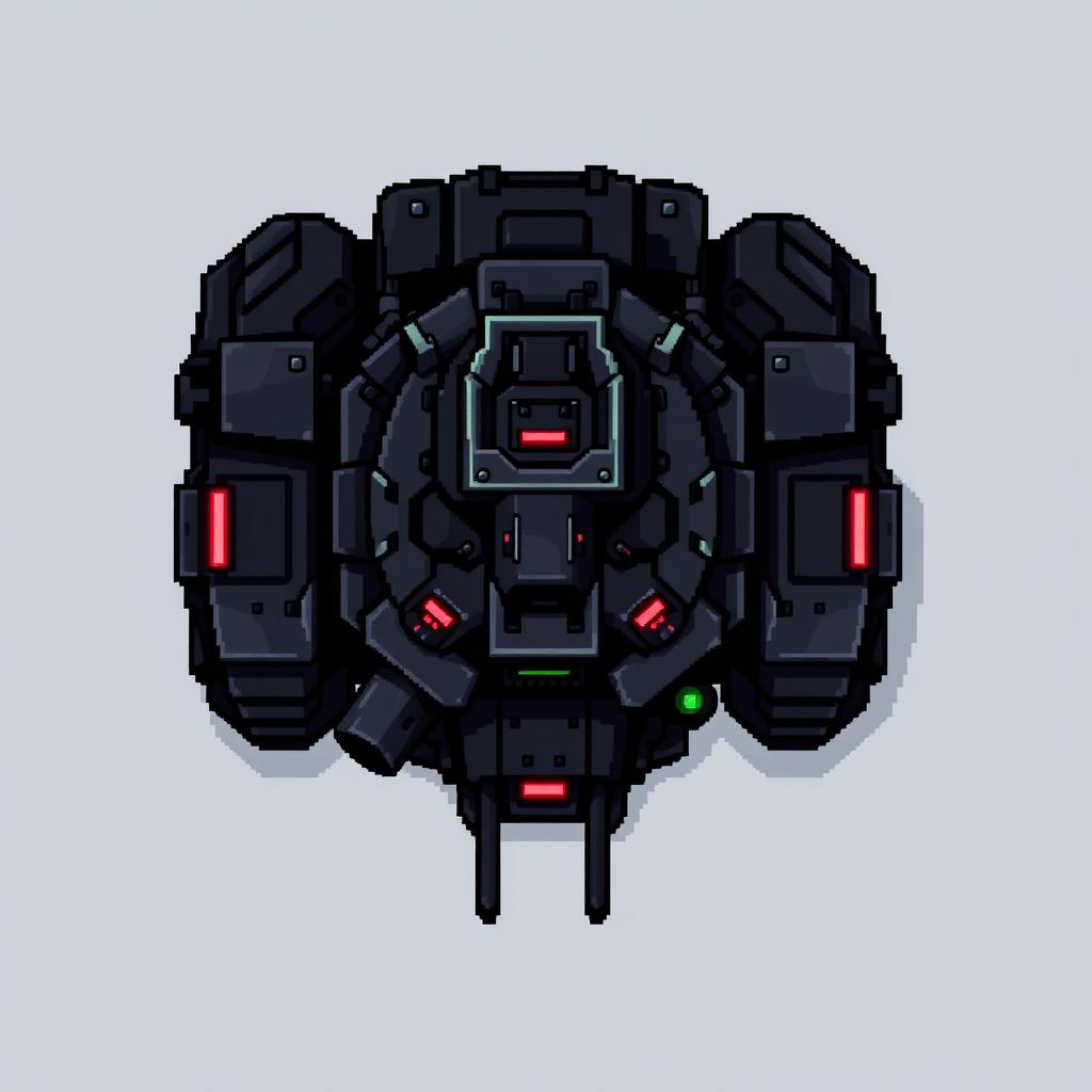 A top-down pixel art depiction of a turret in a dark style, showcasing a rugged and formidable design