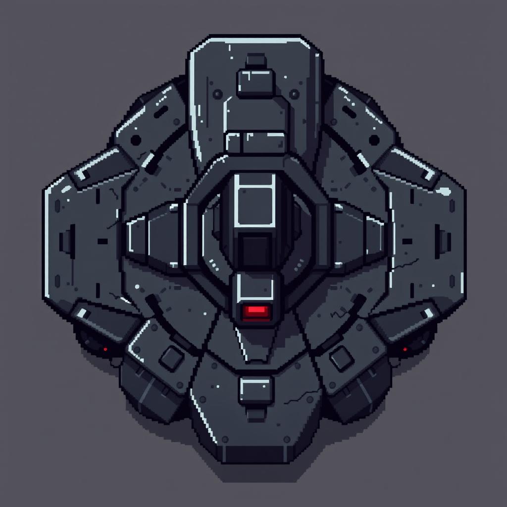 A top-down pixel art illustration of a turret designed in a dark style