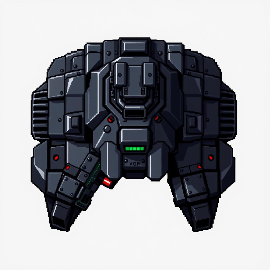 A top-down pixel art representation of a turret crafted in a dark style