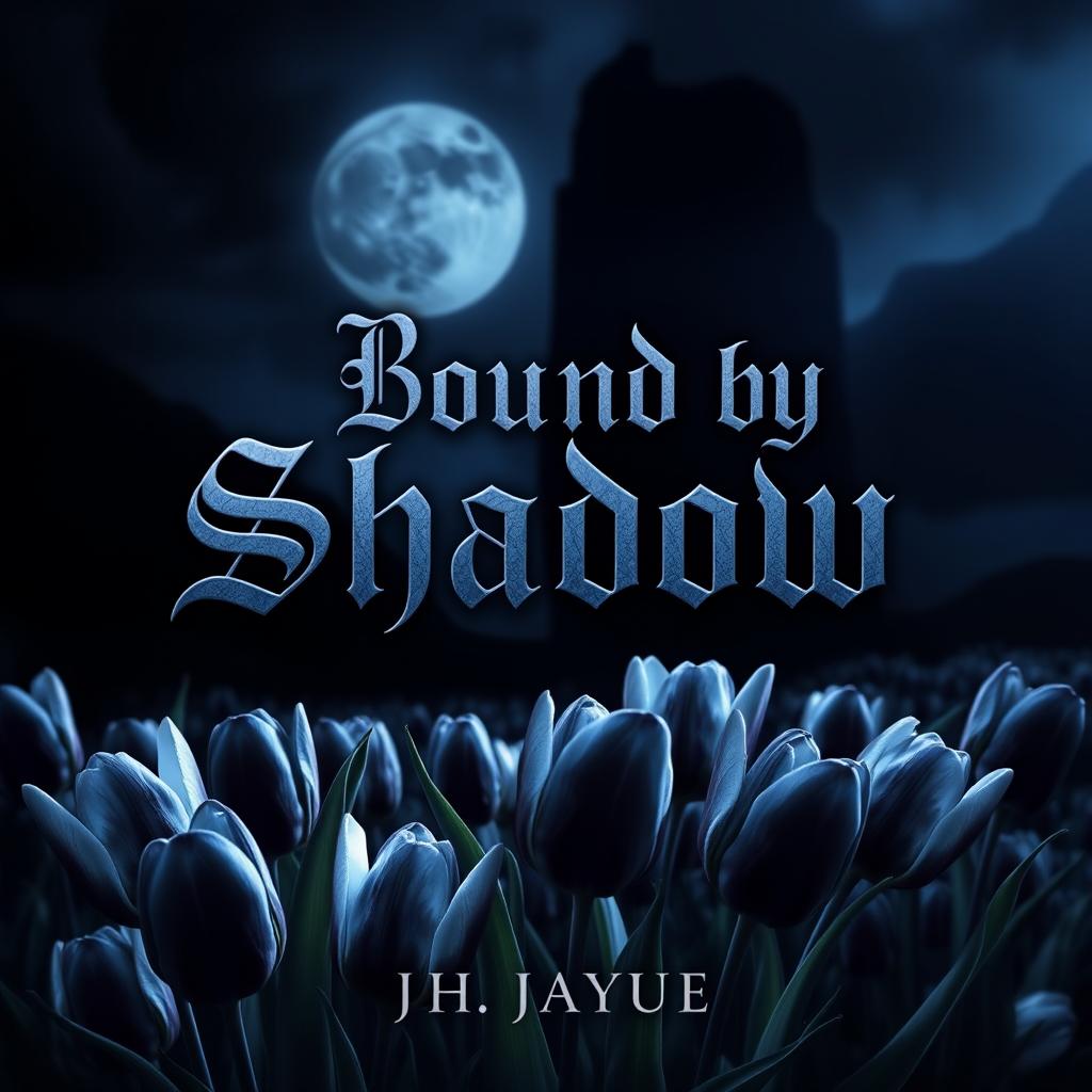 A book cover design for 'Bound by Shadow' by Jh Jayue, featuring a dark fantasy theme
