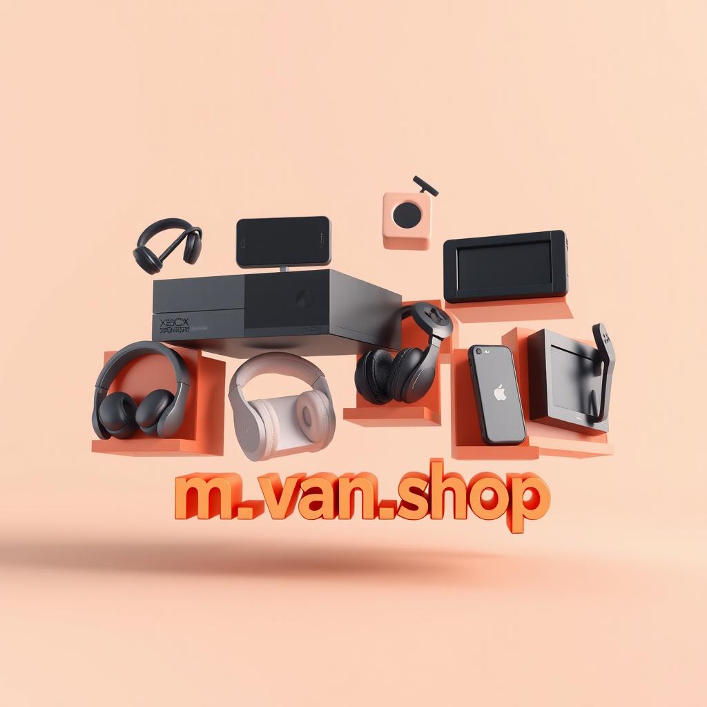 A modern 3D image featuring attractive minimalist floating icons consisting of an Xbox, headphones, and various gadgets presented in a pop-out style