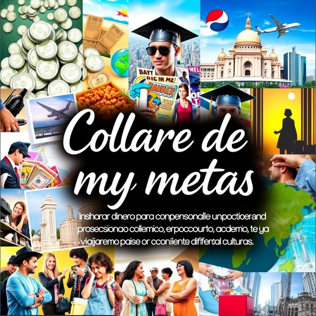 A vibrant collage featuring various images representing financial goals and personal aspirations