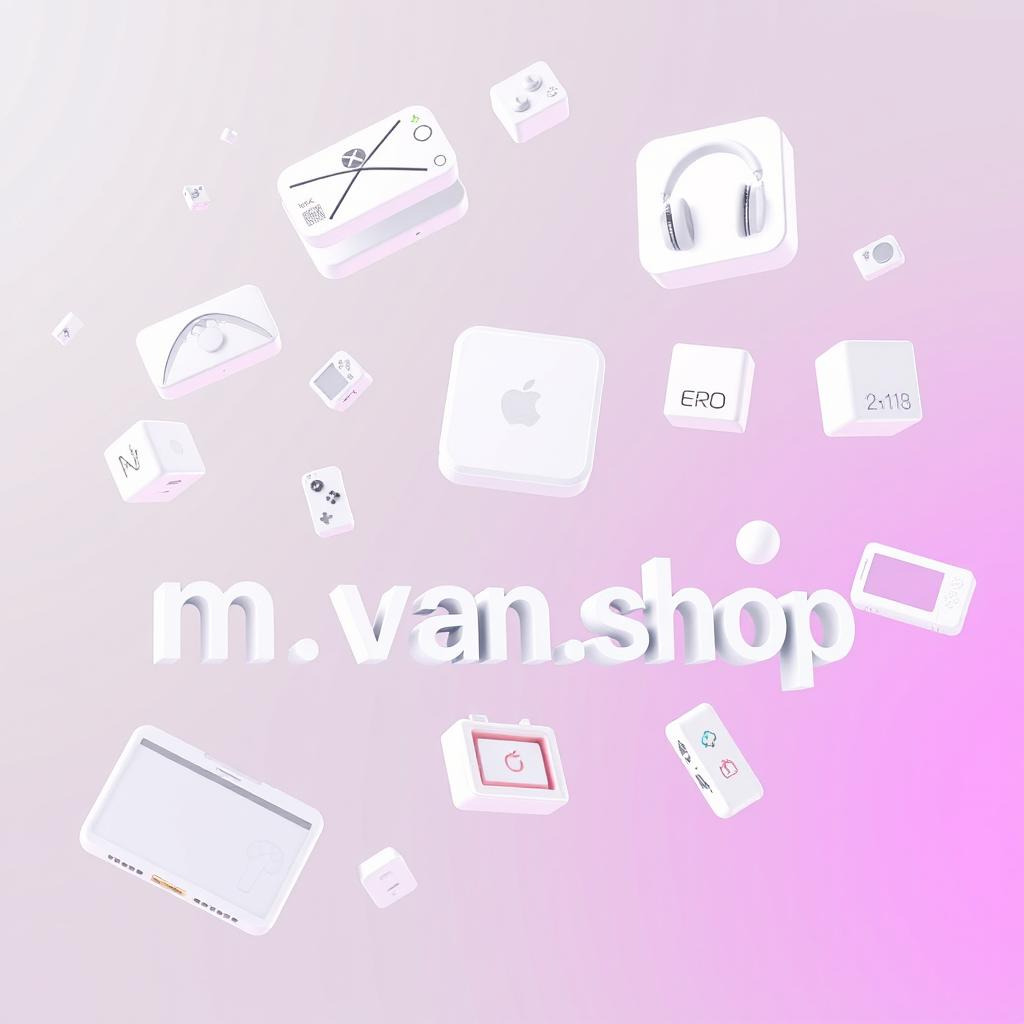 A modern 3D image featuring attractive floating and moving white icons in space, including sleek and modern icons of an Xbox, headphones, and various gadgets designed in a pop-out style