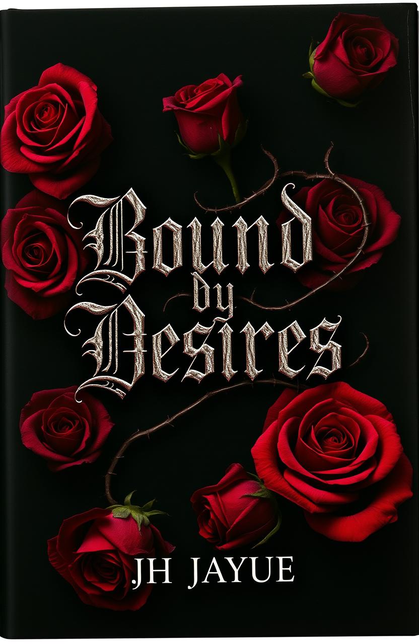 A striking book cover for 'Bound by Desires' by Jh Jayue, showcasing a dark fantasy theme
