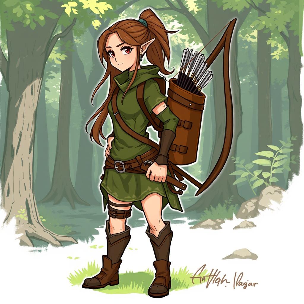 A character sketch of an elf from Dungeons and Dragons, class Ranger, inspired by the appearance of Sasha Blouse from Attack on Titan