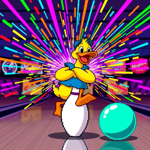 Charming Pixel Art Duck with Bowling Pin