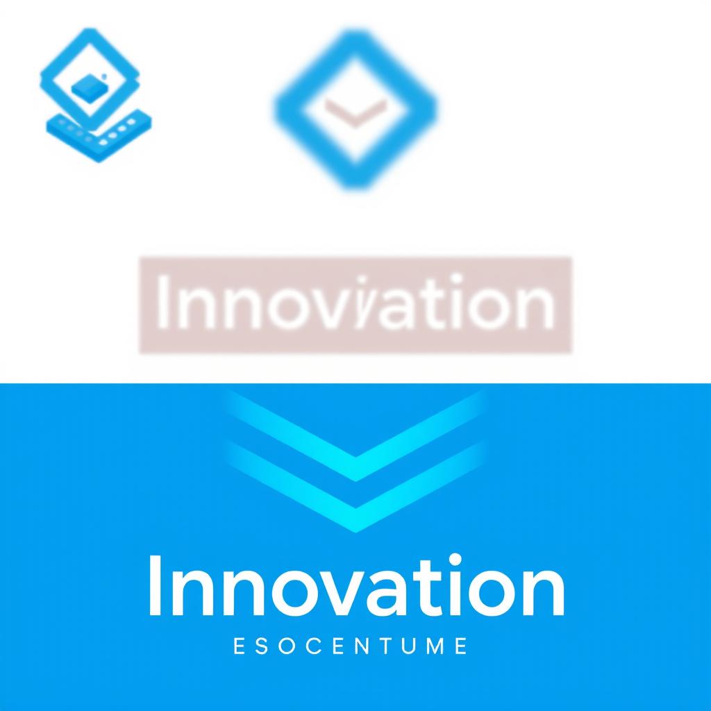 A modern and sleek logo design featuring an abstract geometric shape that represents innovation, with a color palette of bright blue and white
