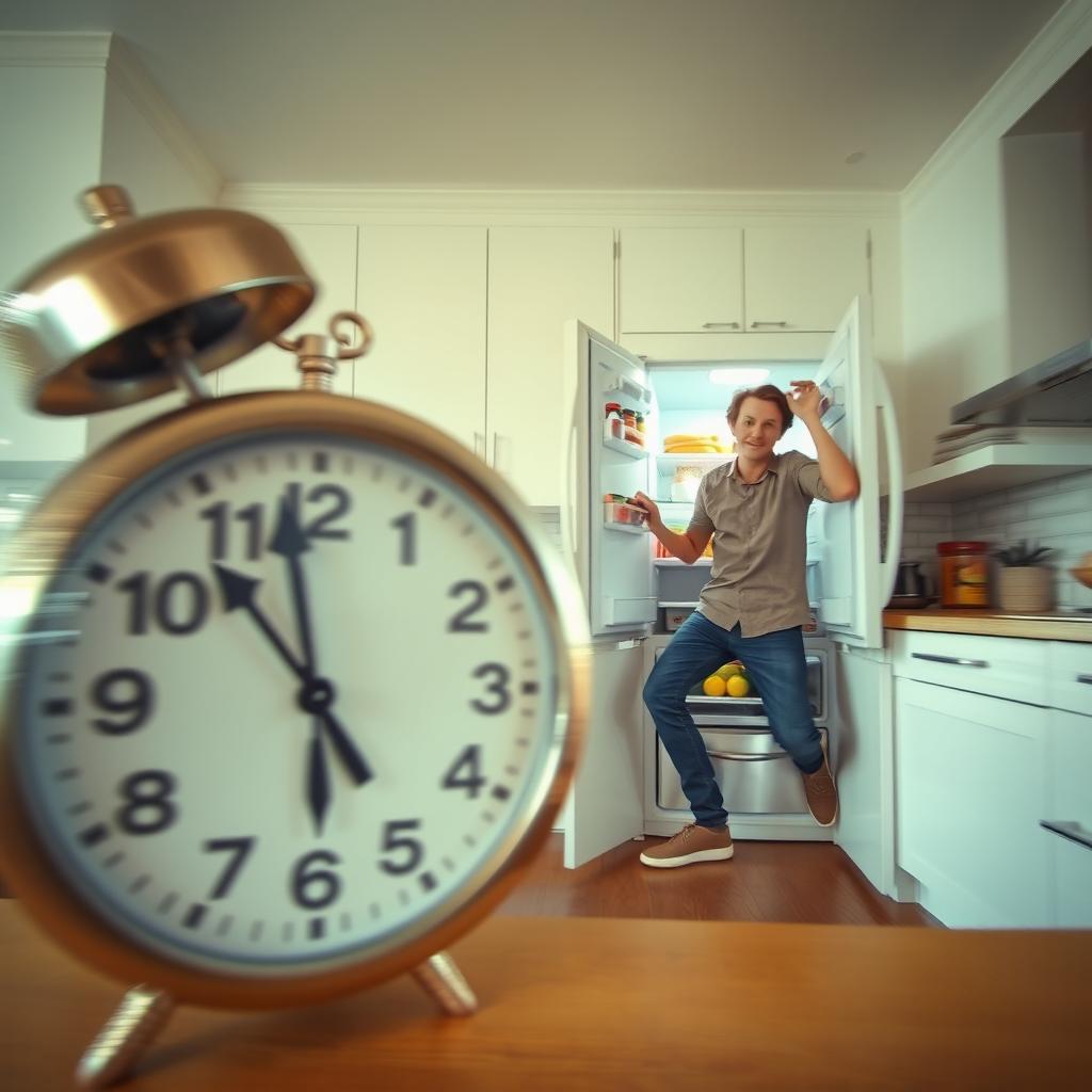 A dynamic scene showing a clock rapidly counting down in the foreground