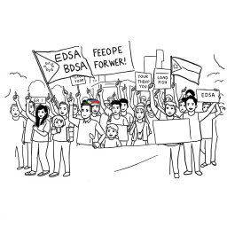 A simplified sketch of the EDSA People Power Revolution, focusing on easy-to-draw figures and elements