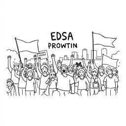 A simplified sketch of the EDSA People Power Revolution, focusing on easy-to-draw figures and elements