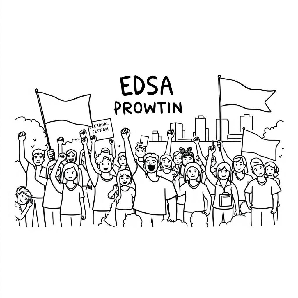 A simplified sketch of the EDSA People Power Revolution, focusing on easy-to-draw figures and elements