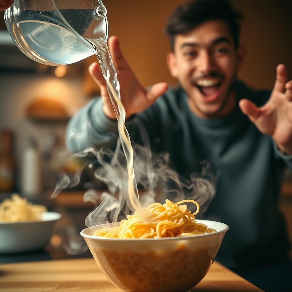 A dynamic scene capturing the preparation of instant noodles