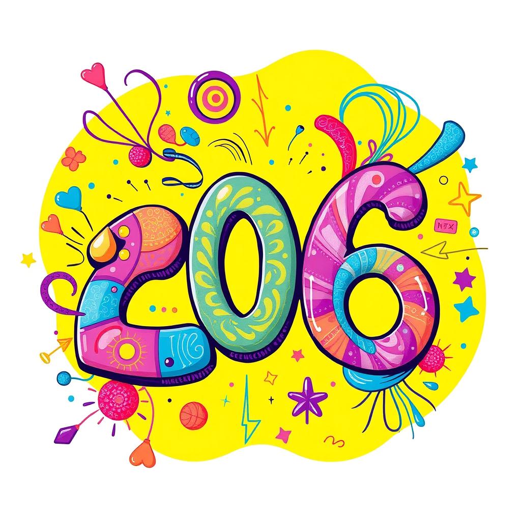 An intriguing visual representation of the number 206, creatively illustrated in a vibrant and playful manner