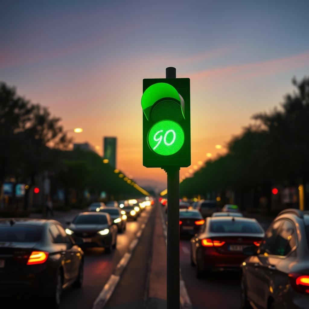 An artistic representation of a glowing green traffic light signaling 'go' against a twilight backdrop