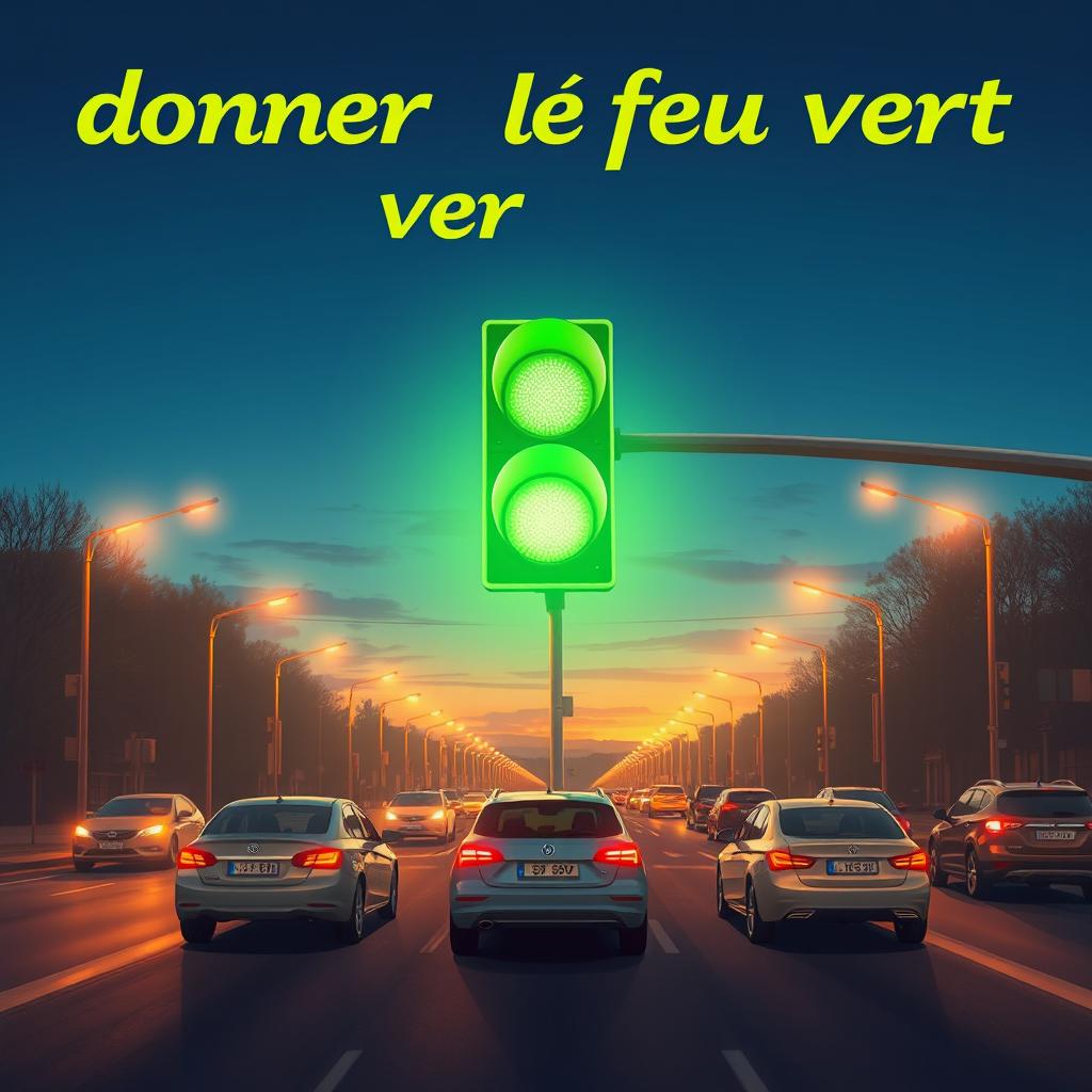 A conceptual illustration of a green traffic light shining brightly, embodying the phrase 'donner le feu vert' which means 'giving the green light
