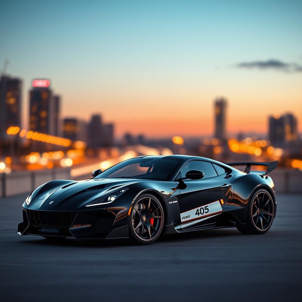 A striking image of the number 405 designed as a sleek, modern sports car, prominently featuring sport rims