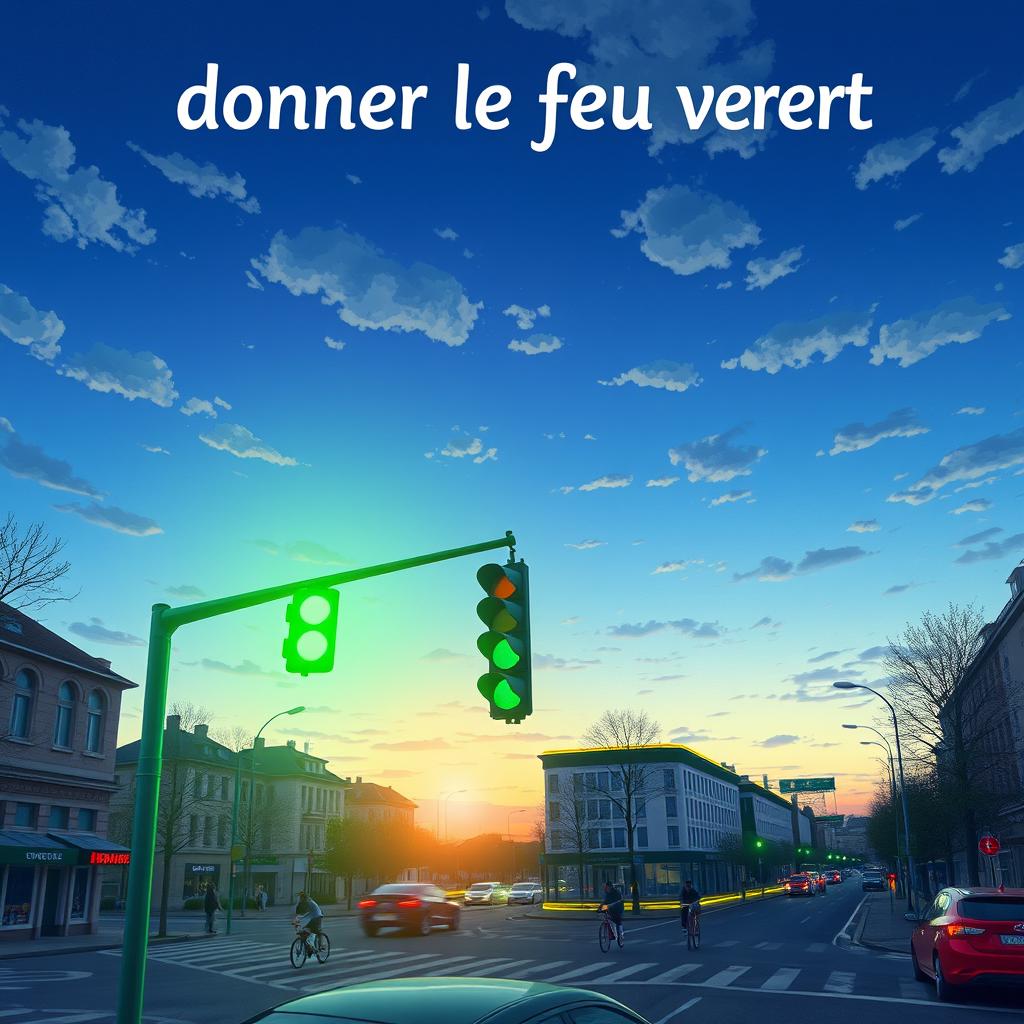 A captivating illustration of a bright green traffic light symbolizing 'donner le feu vert,' or 'giving the green light