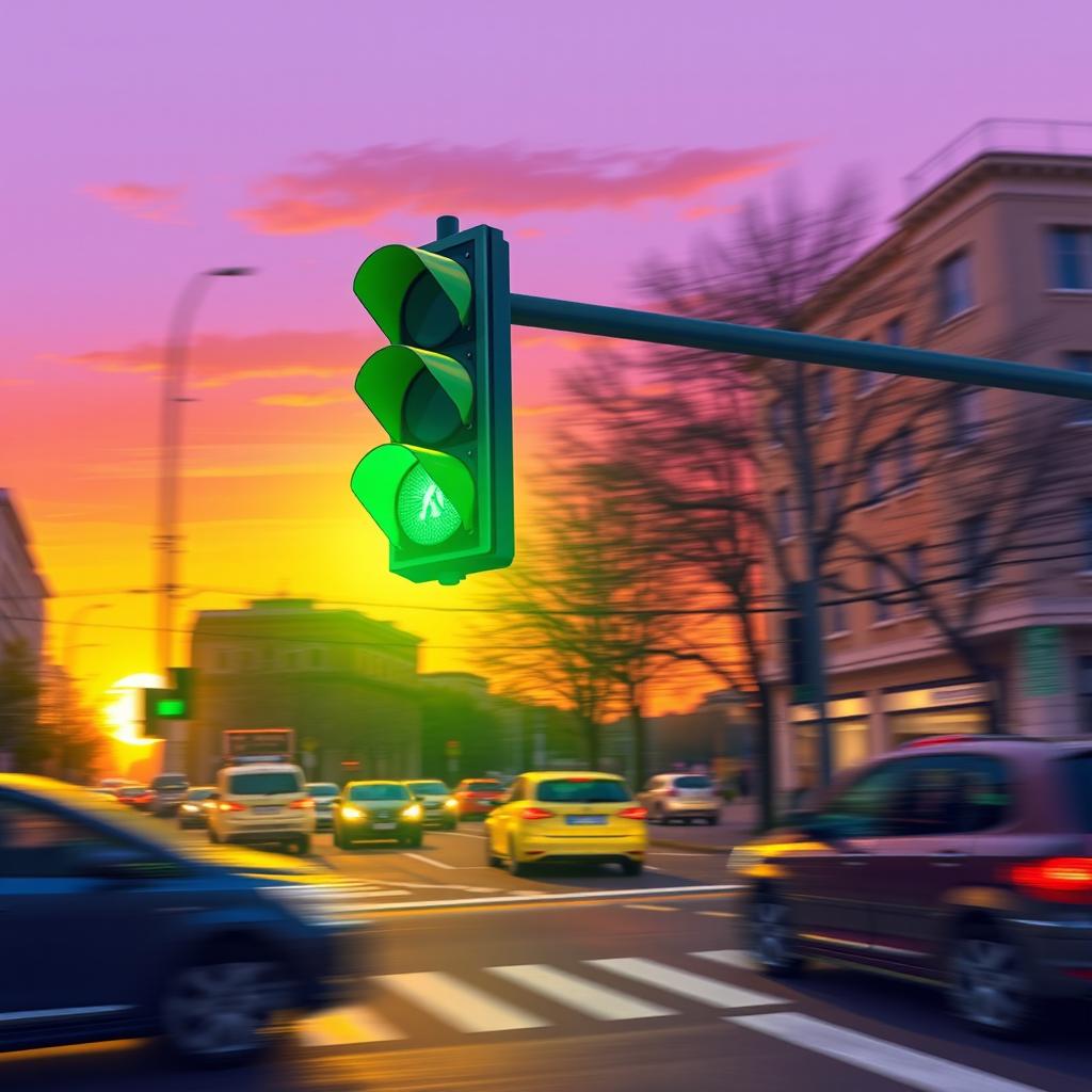 A vibrant illustration of a green traffic light glowing brightly, symbolizing 'donner le feu vert' or 'giving the green light