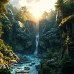 A highly detailed and realistic concept art of rocky cliffs shaped like the letters 'NIK'