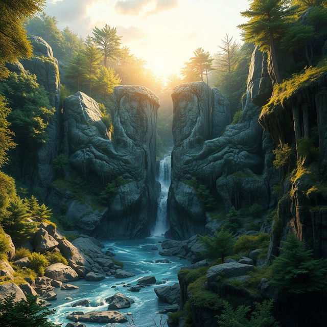 A highly detailed and realistic concept art of rocky cliffs shaped like the letters 'NIK'