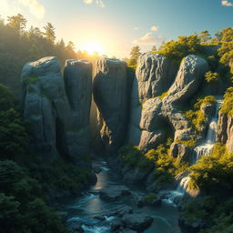 A highly detailed and realistic concept art of rocky cliffs shaped like the letters 'NIK'