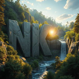 A highly detailed and realistic concept art of rocky cliffs shaped like the letters 'NIK'