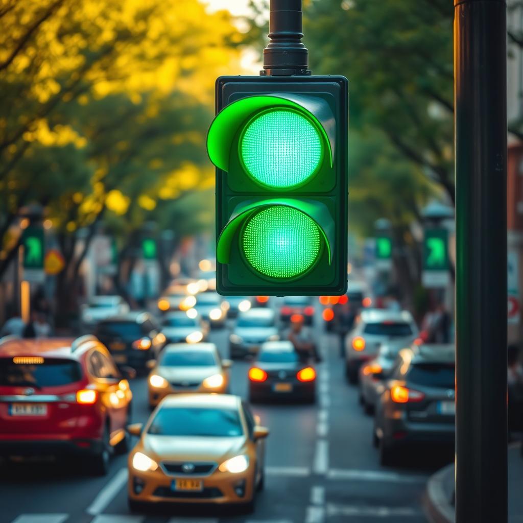 A vivid green light symbolizing the concept of 'giving the green light' in a dynamic and artistic way
