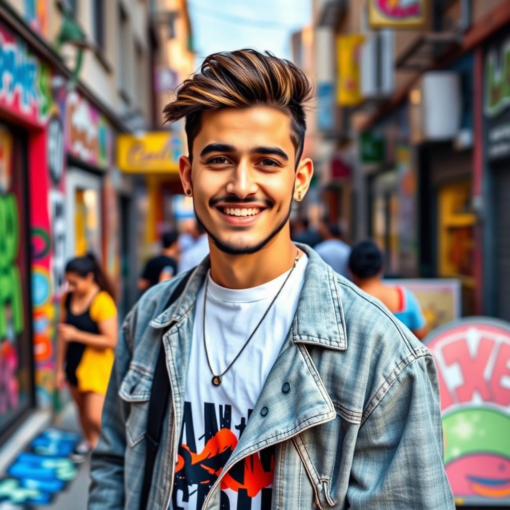 A vibrant photo capturing Tataloo, the well-known Iranian singer-songwriter, with bright and expressive features
