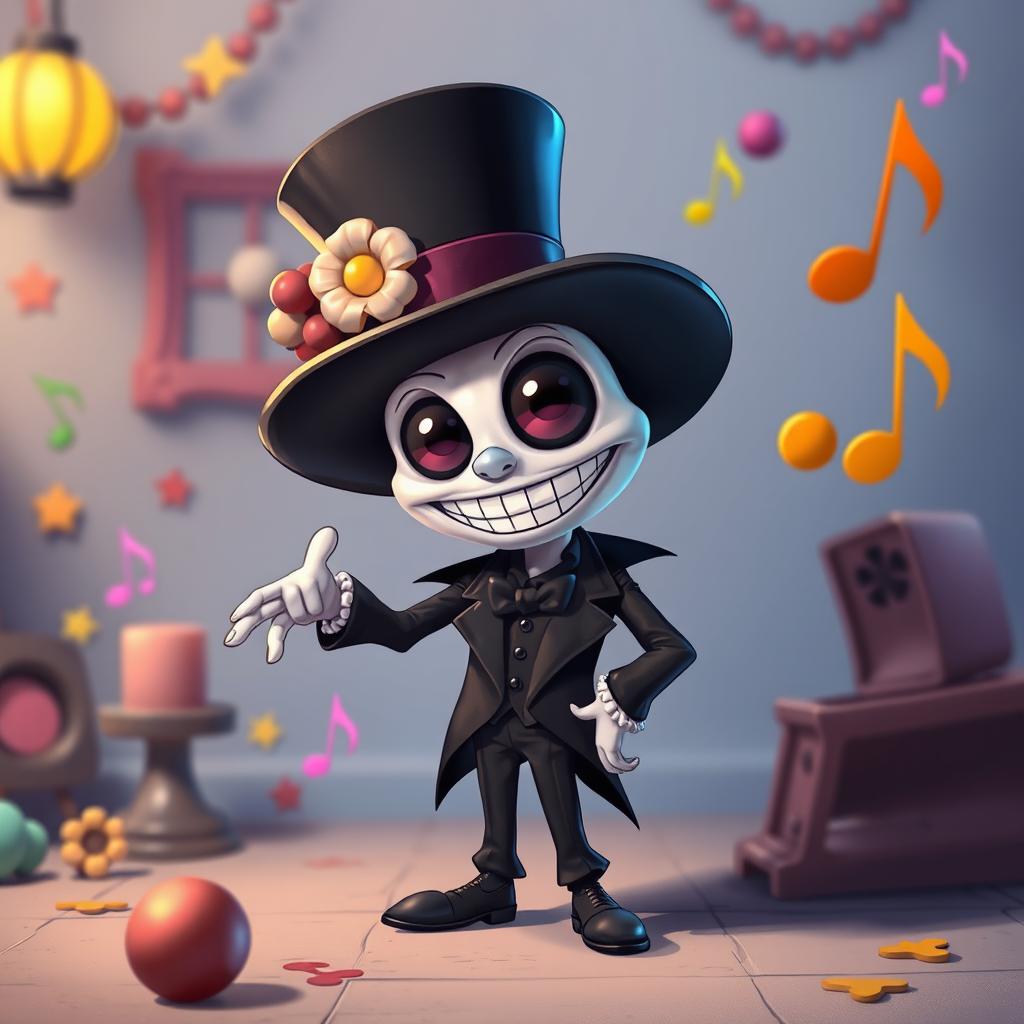 A whimsical and artistic interpretation of Skibidi Undertaker, blending elements of a classic cartoon style with modern aesthetic