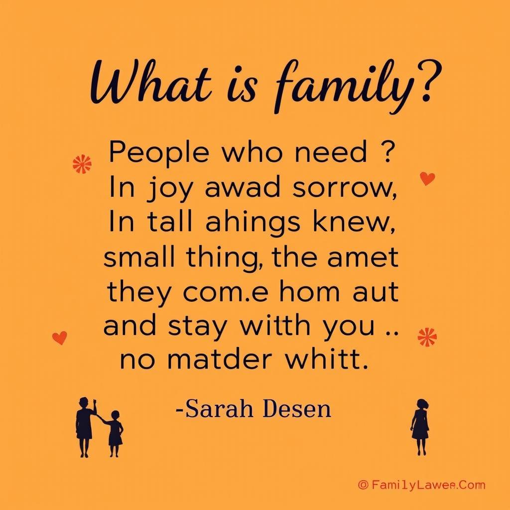 A visually engaging Family Law poster featuring the quote by Sarah Dessen: "What is family? People who need you