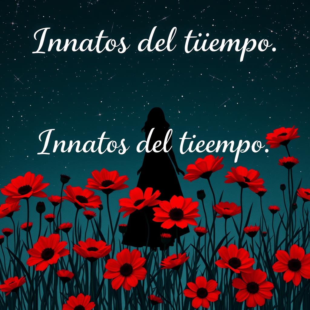 A simple composition featuring red and black flowers in the foreground, set against a starry night sky