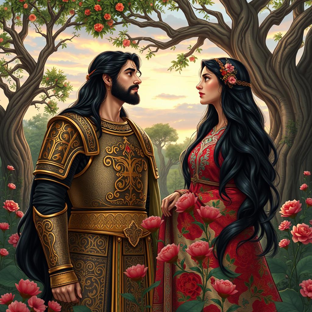 A beautifully detailed portrait of Siavash and Sudabeh from the Shahnameh by Ferdowsi