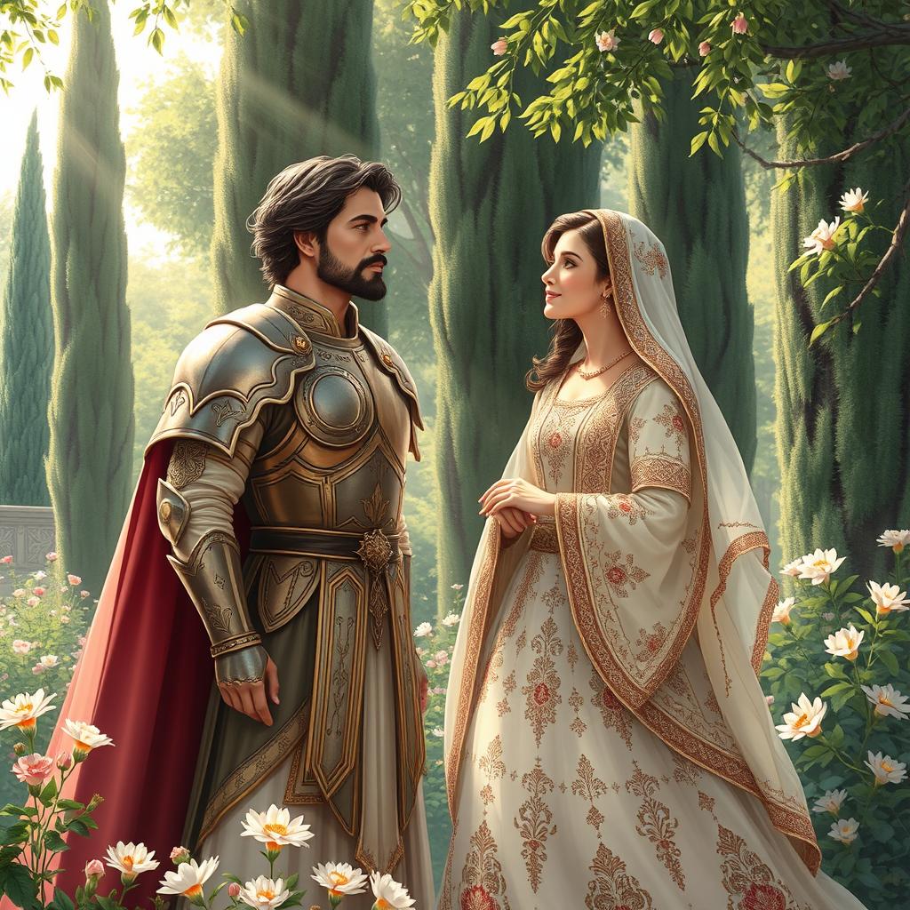 A beautiful and serene depiction of Siavash and Sudabeh from the Shahnameh of Ferdowsi