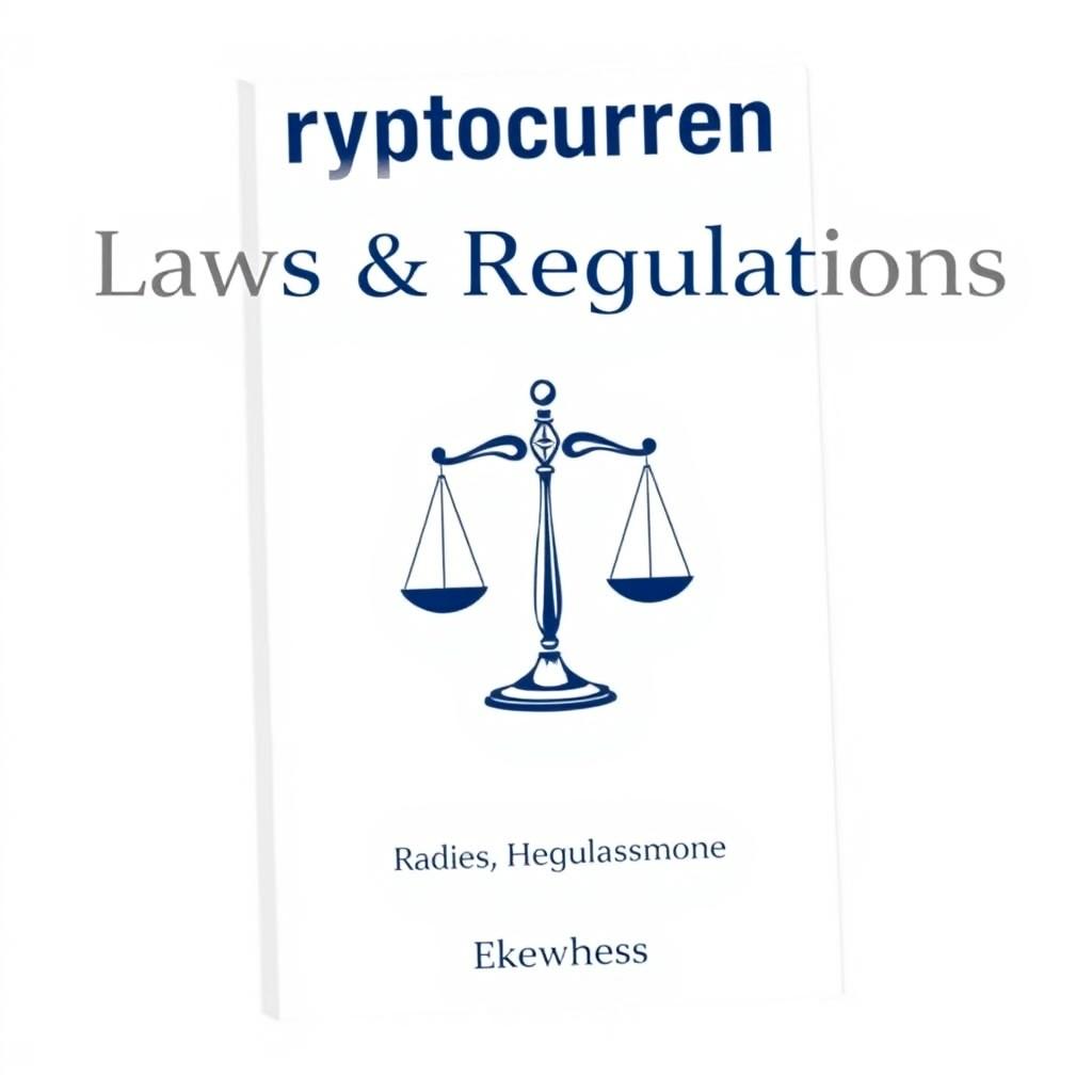 A minimalist book cover design for a book about cryptocurrencies' laws and regulations, featuring a clean white background