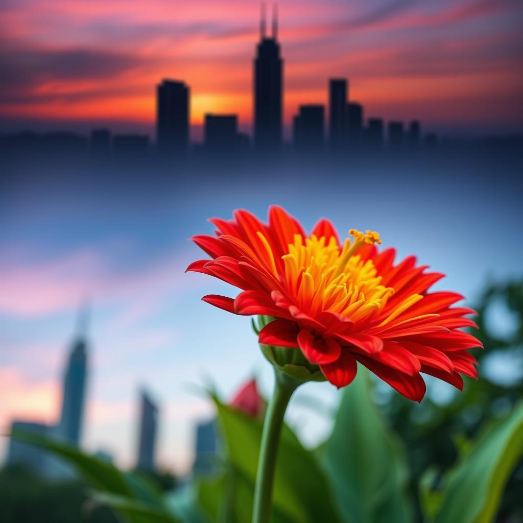 A stunning close-up of a vibrant flower in full bloom, showcasing its intricate petals in vivid colors like deep red and bright yellow