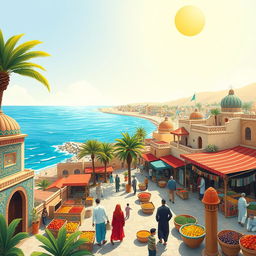 A vibrant and detailed illustration of Bushehr, Iran, showcasing its unique architecture and coastal landscape