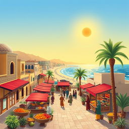 A vibrant and detailed illustration of Bushehr, Iran, showcasing its unique architecture and coastal landscape