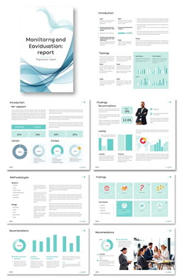 A detailed and visually engaging monitoring and evaluation report layout