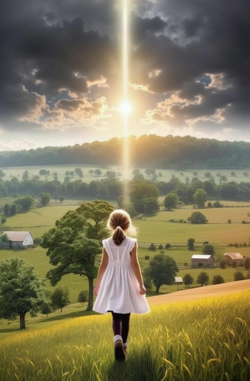A book cover depicting a young girl walking through a pastoral landscape, symbolizing her journey of faith