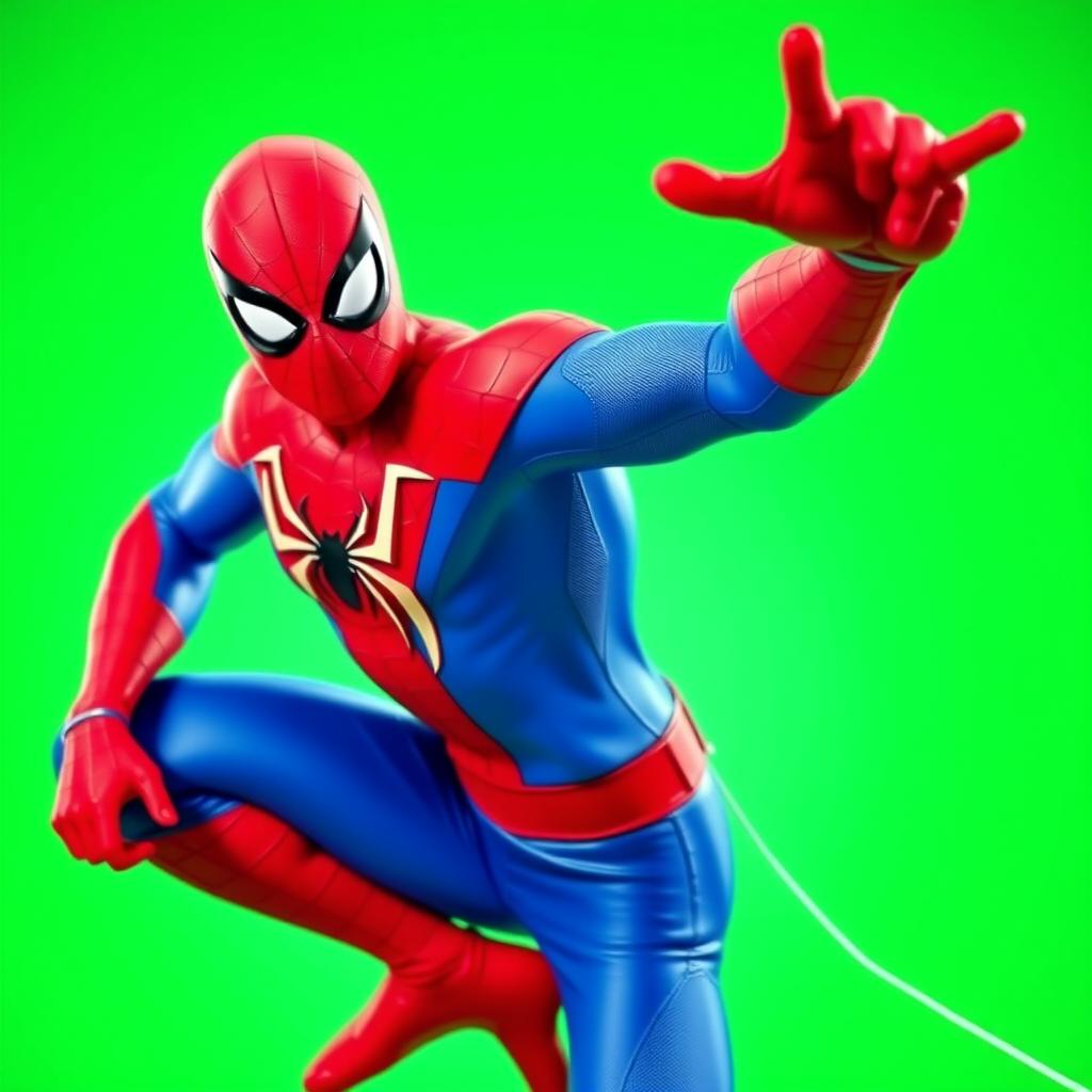 A superhero in a red and blue Spider-Man costume striking a dynamic pose, showcasing his iconic web-slinging abilities