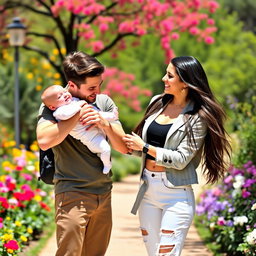 A cheerful scene featuring Lucas Graham and Olivia Rodrigo together with an adorable white baby boy